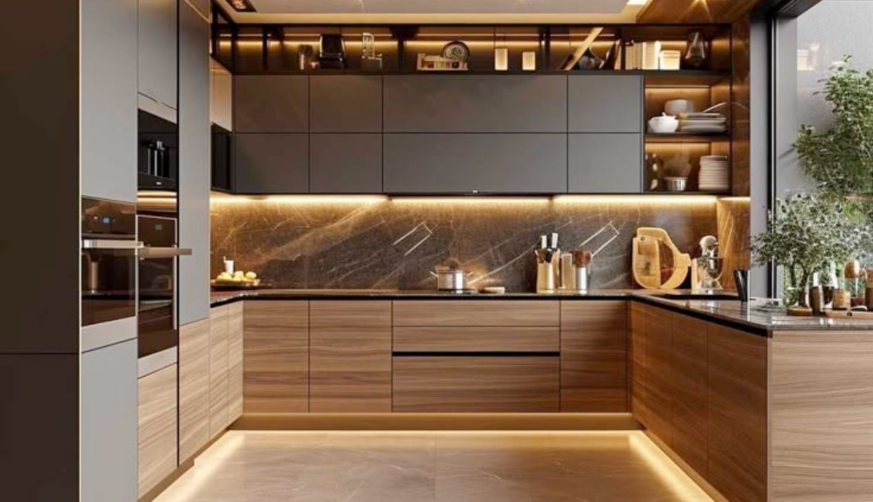 Tủ bếp khung inox giả gỗ