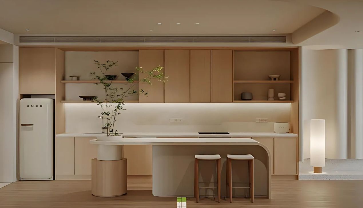 Tủ bếp khung inox màu gỗ