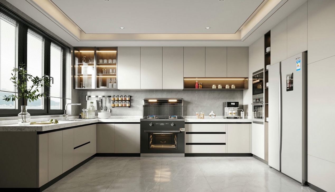 Tủ bếp khung inox nhựa màu trắng