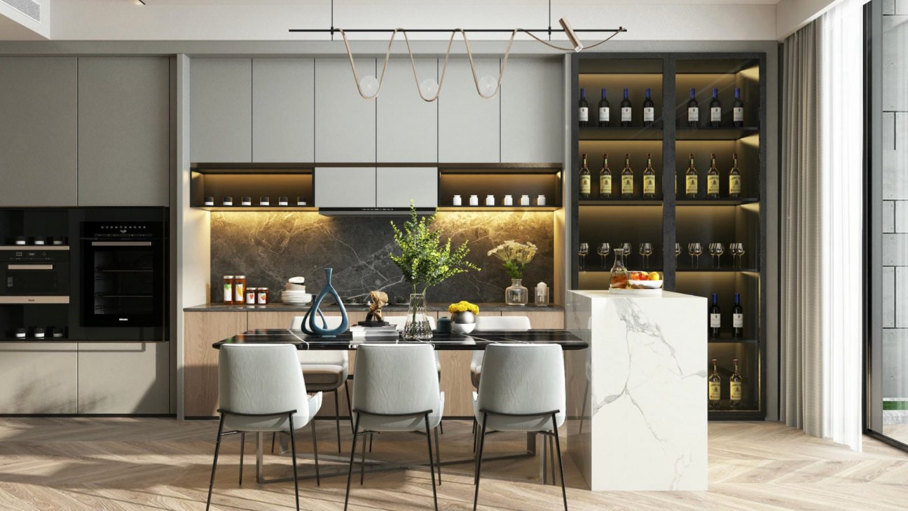 Tủ bếp laminate chữ L tối ưu không gian Tủ bếp laminate chữ L tối ưu không gian
