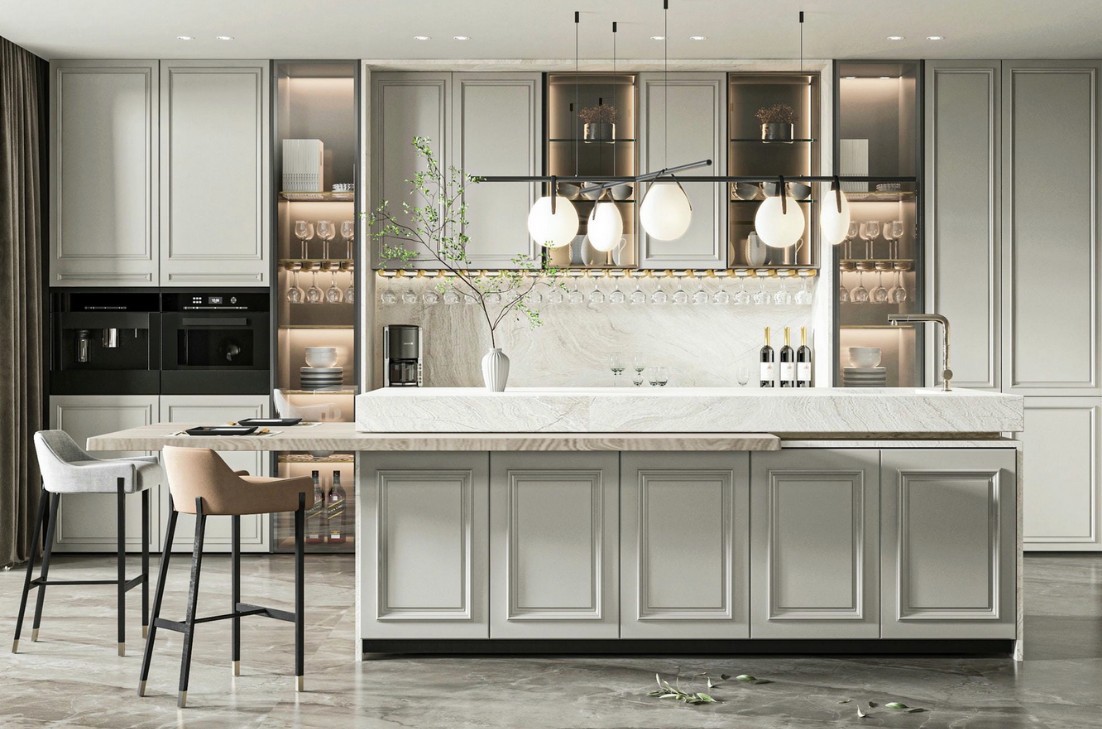 Tủ bếp laminate có quầy bar hiện đại Tủ bếp laminate có quầy bar hiện đại