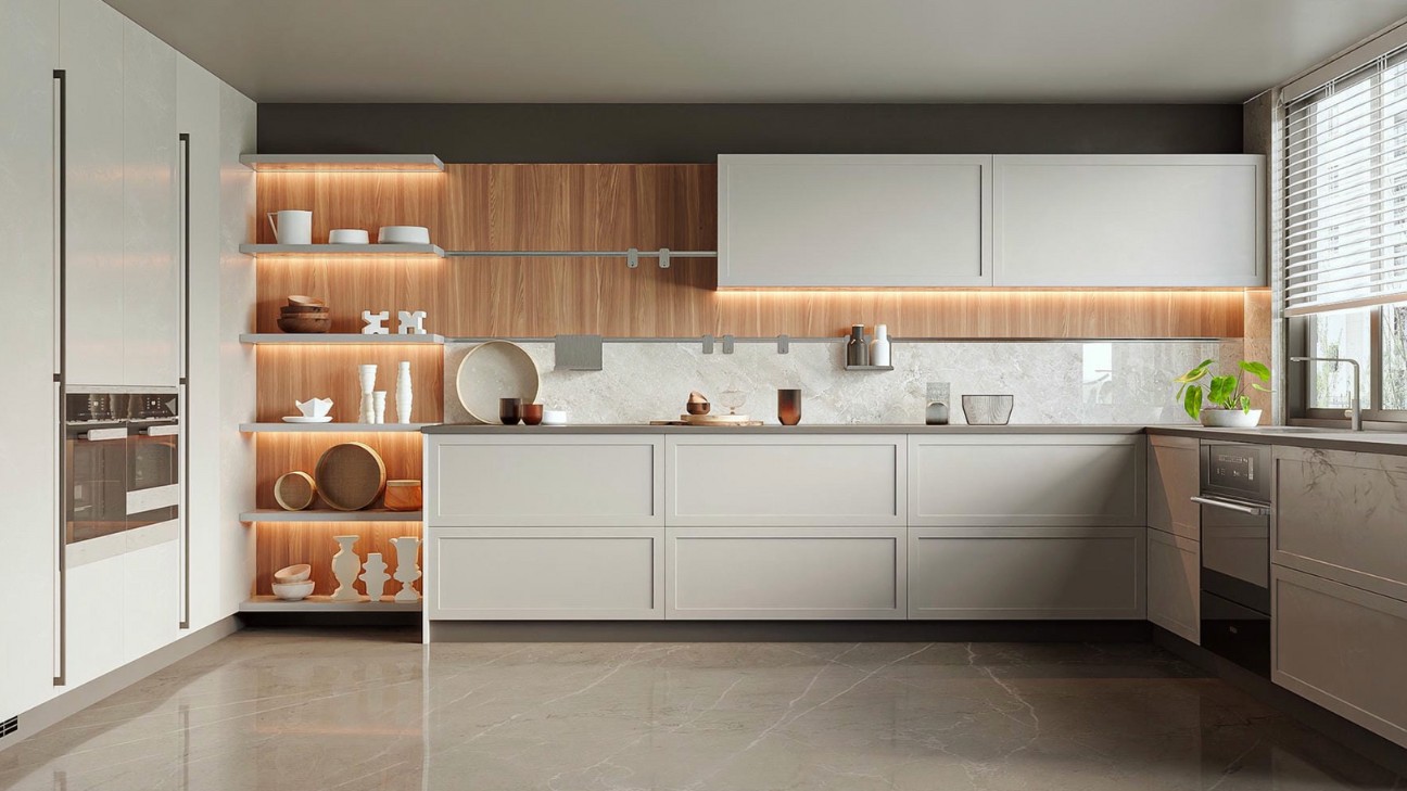 Tủ bếp laminate có tay nắm ẩn Tủ bếp laminate có tay nắm ẩn