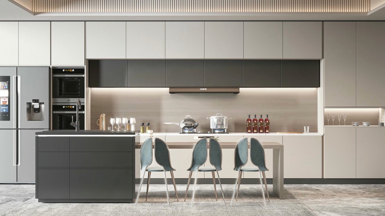 Tủ bếp laminate kết hợp phòng ăn Tủ bếp laminate kết hợp phòng ăn