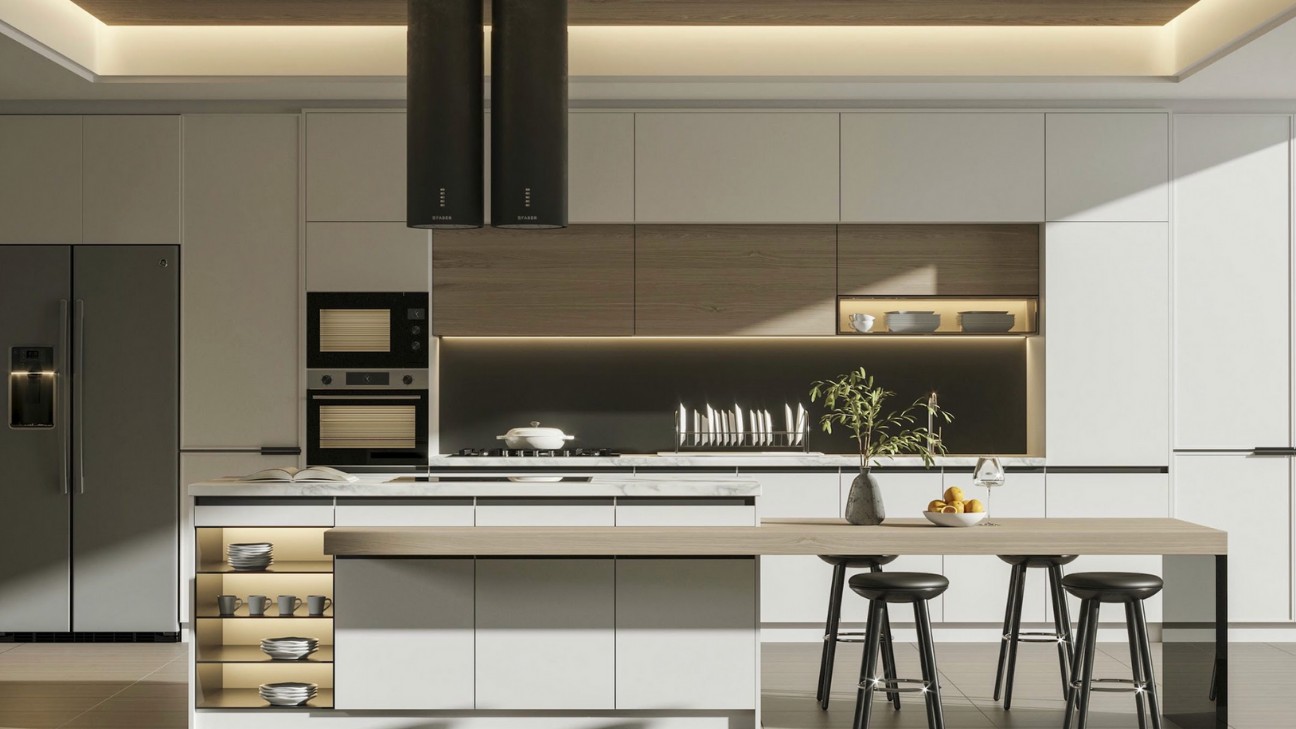 Tủ bếp laminate màu be ấm áp Tủ bếp laminate màu be ấm áp