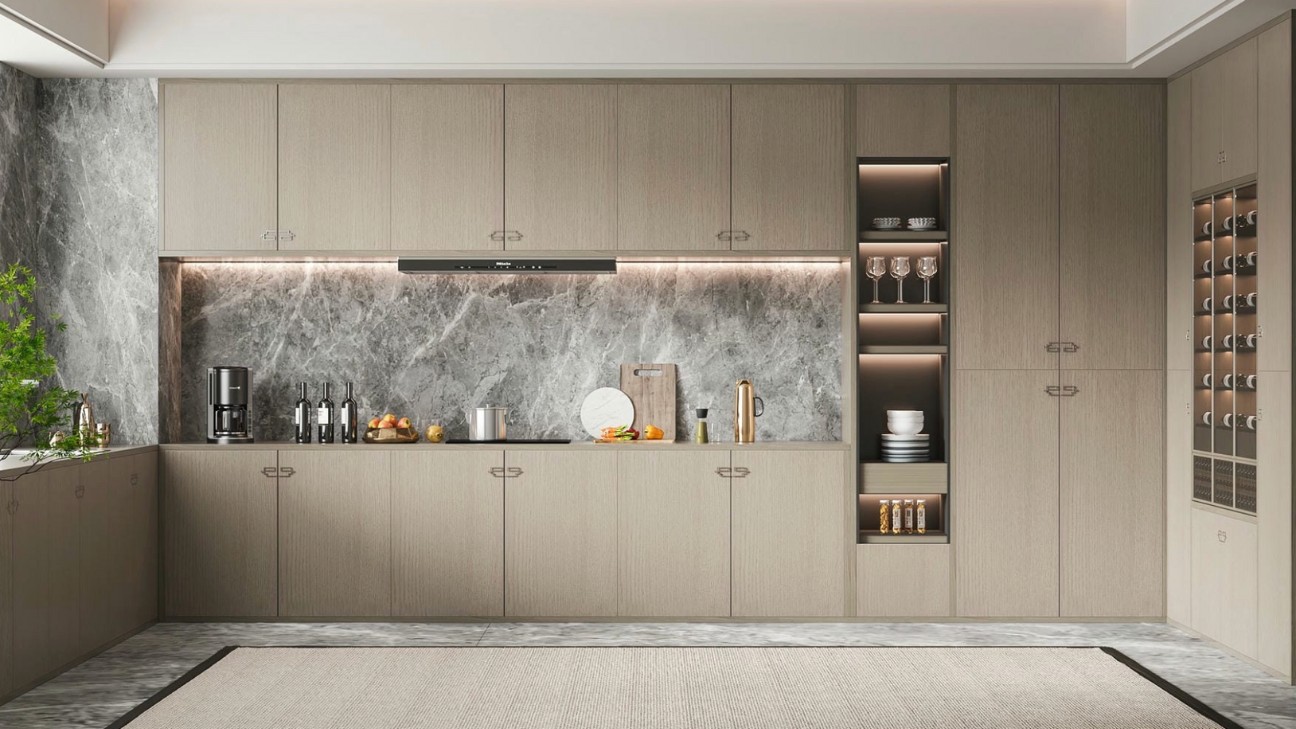 Tủ bếp laminate vân gỗ sồi sáng Tủ bếp laminate vân gỗ sồi sáng