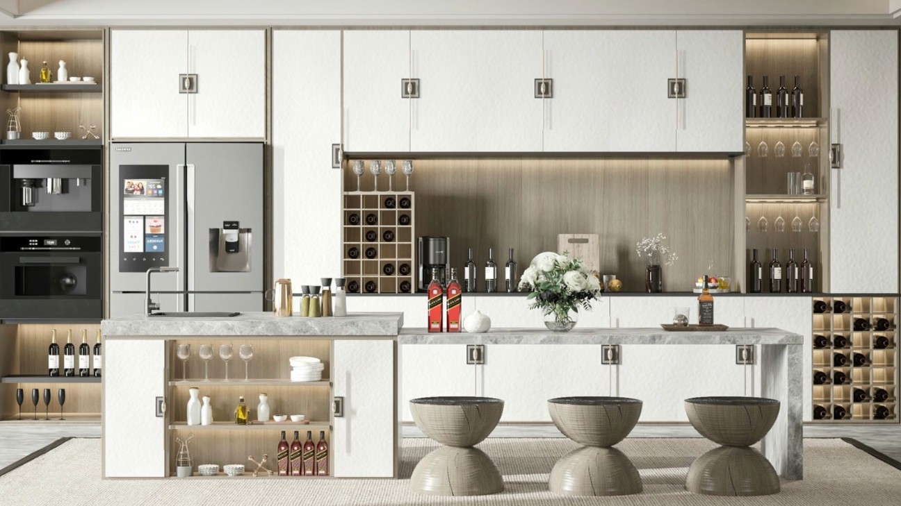 Tủ bếp laminate vân gỗ walnut đậm Tủ bếp laminate vân gỗ walnut đậm