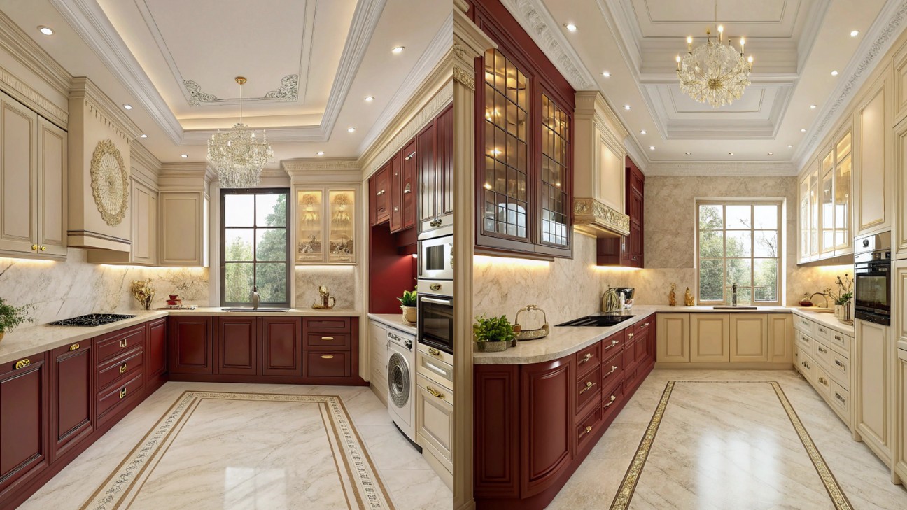 Tủ bếp màu đỏ cherry cổ điển sang trọng