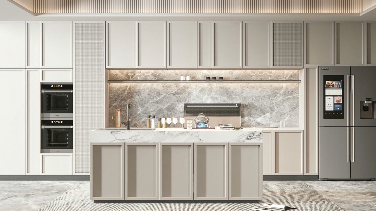 Tủ bếp màu trắng phong cách cổ điển Tủ bếp màu trắng phong cách cổ điển