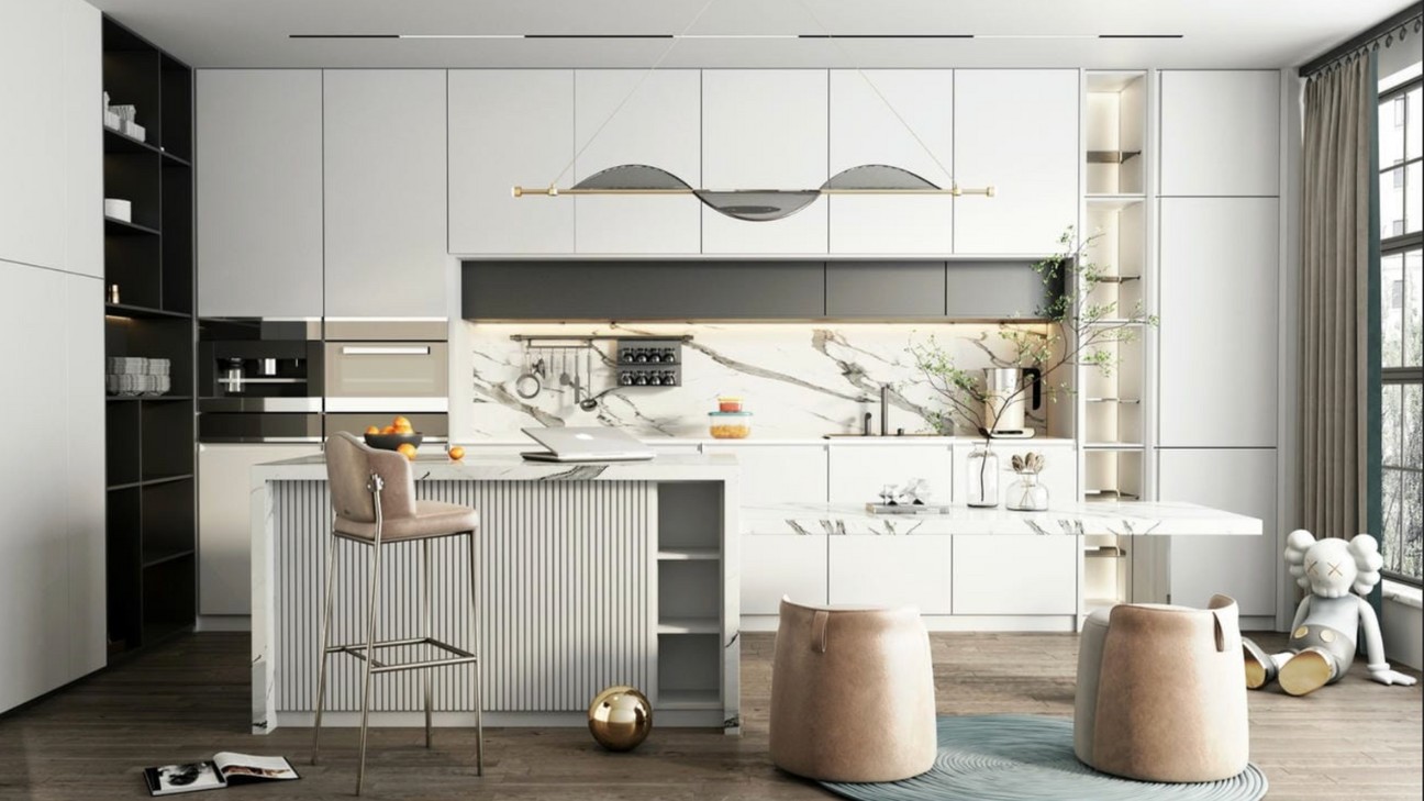 Tủ bếp màu trắng phong cách luxury Tủ bếp màu trắng phong cách luxury