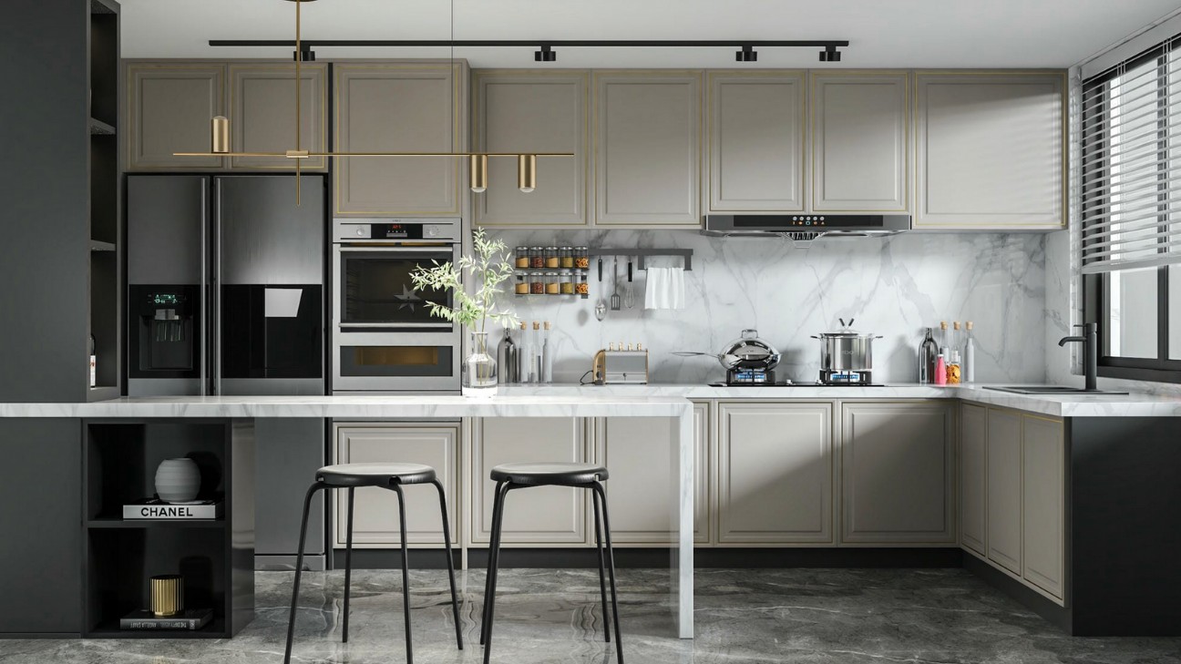 Tủ bếp màu trắng Scandinavian tối giản Tủ bếp màu trắng Scandinavian tối giản