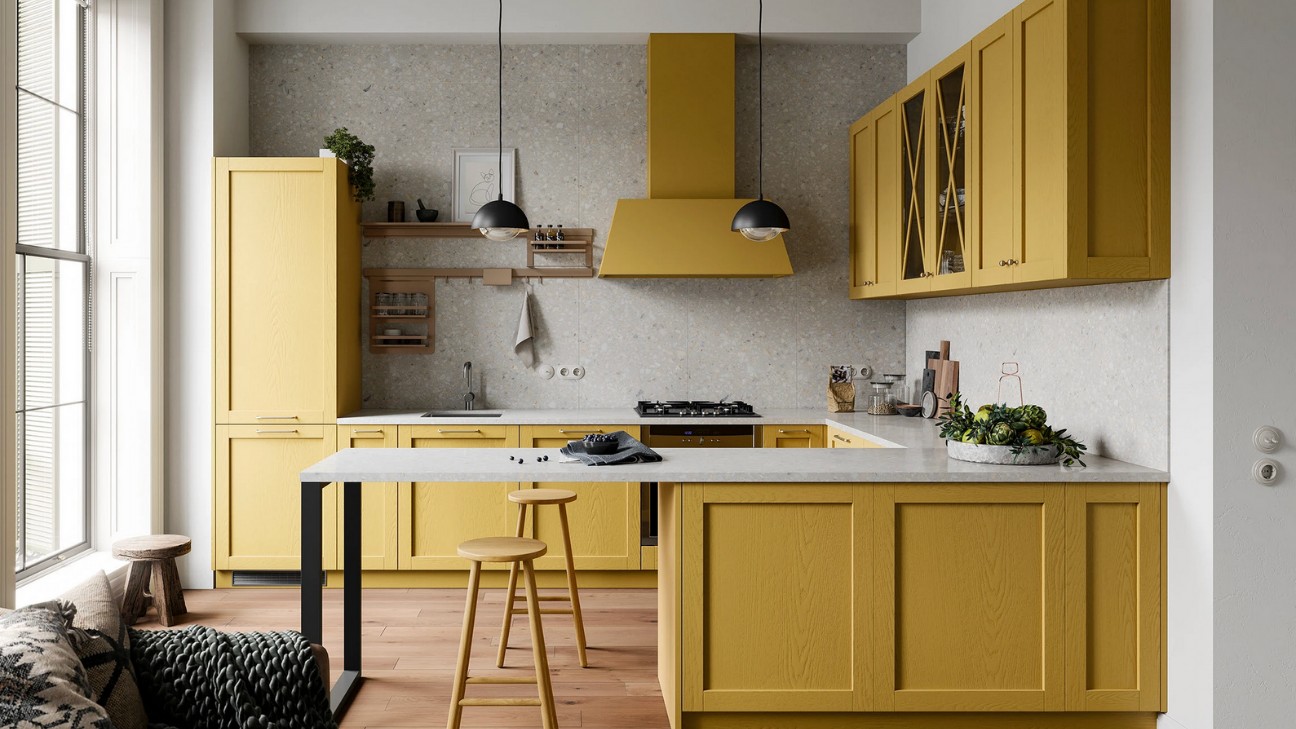 Tủ bếp màu vàng có pantry lớn Tủ bếp màu vàng có pantry lớn
