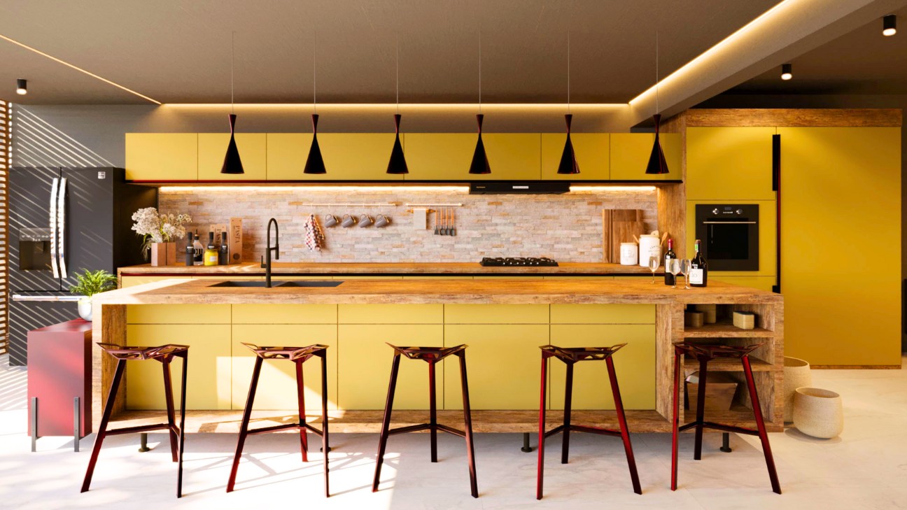Tủ bếp màu vàng pastel nhẹ nhàng hiện đại Tủ bếp màu vàng pastel nhẹ nhàng hiện đại