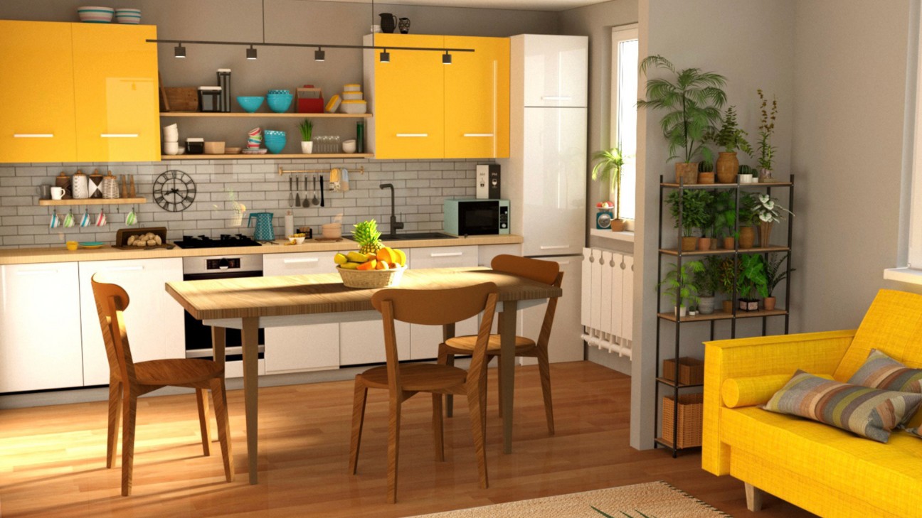 Tủ bếp màu vàng phong cách farmhouse Tủ bếp màu vàng phong cách farmhouse