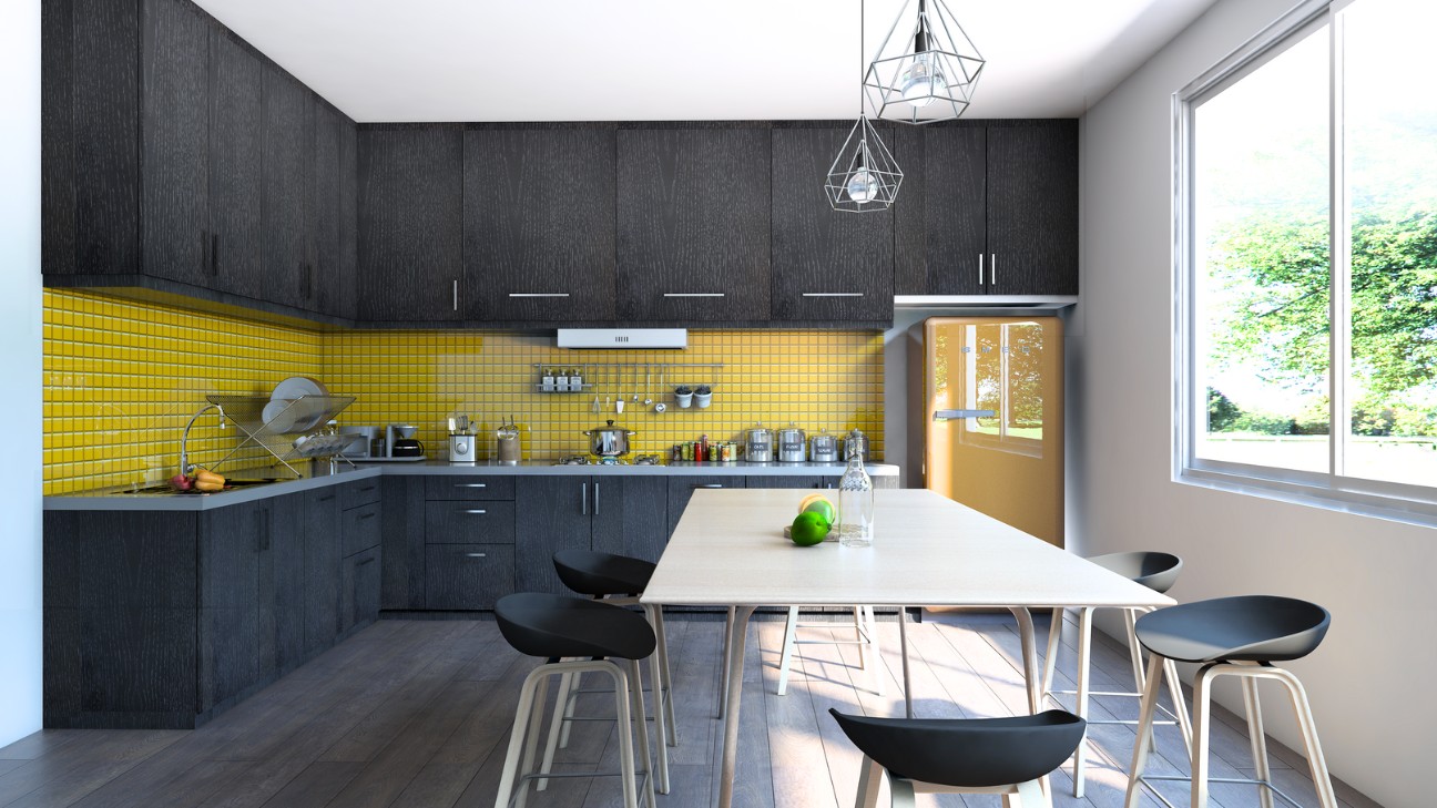 Tủ bếp màu vàng Scandinavian tối giản Tủ bếp màu vàng Scandinavian tối giản