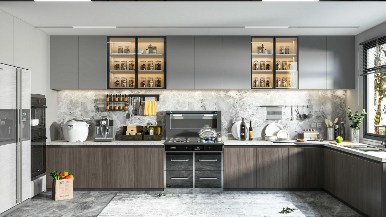 Tủ bếp màu xám Scandinavian tối giản Tủ bếp màu xám Scandinavian tối giản