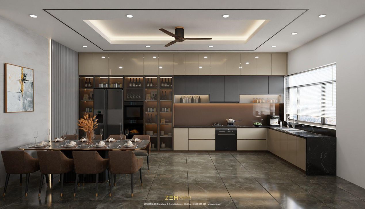 Tủ bếp MDF phủ acrylic màu kem Tủ bếp MDF phủ acrylic màu kem