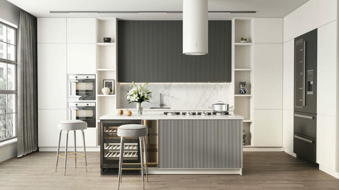 Tủ bếp melamine chữ L rộng rãi