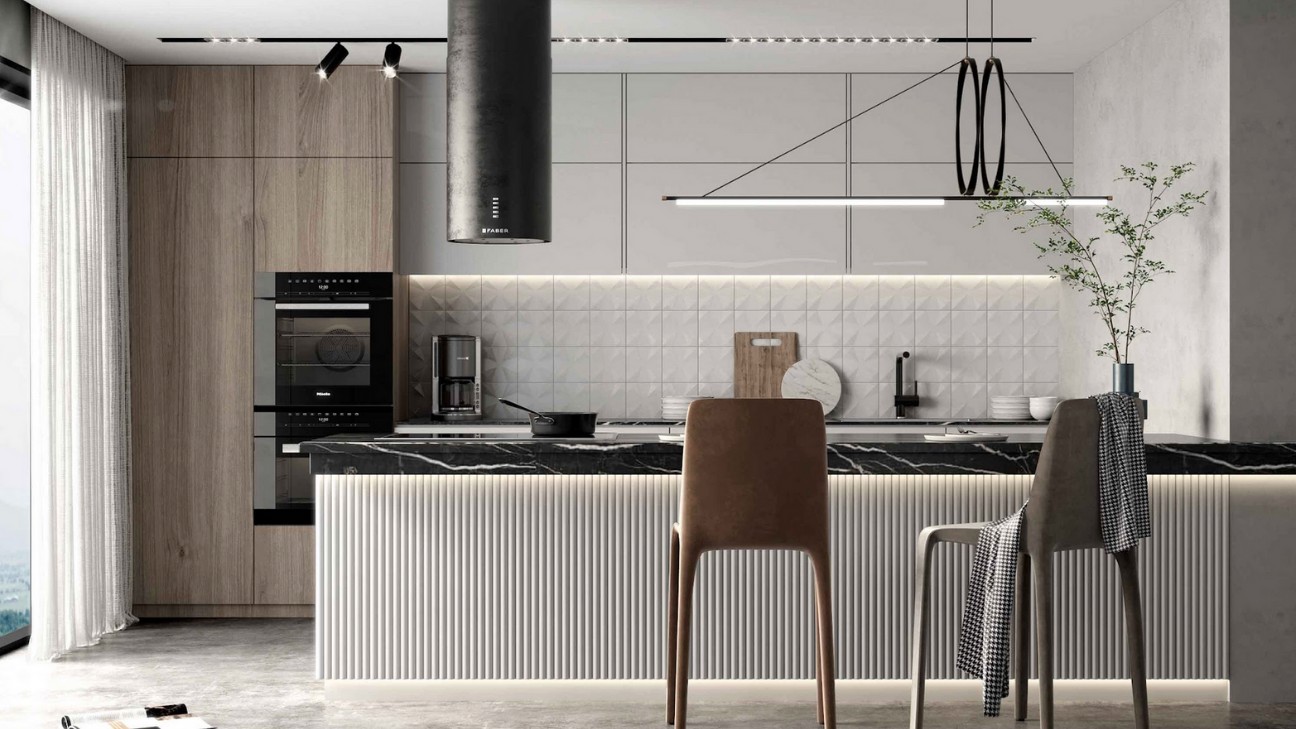 Tủ bếp melamine chữ L tối ưu không gian