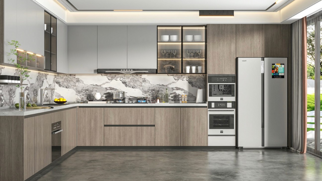 Tủ bếp melamine có tay nắm ẩn tinh tế
