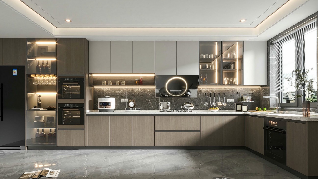 Tủ bếp melamine màu cream ấm cúng