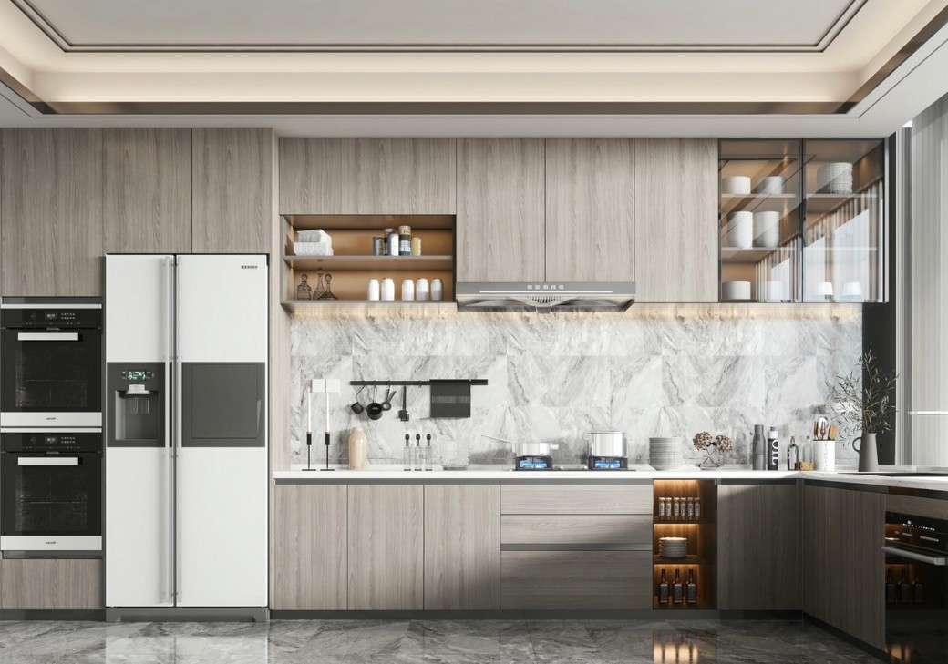 Tủ bếp melamine phong cách tối giản