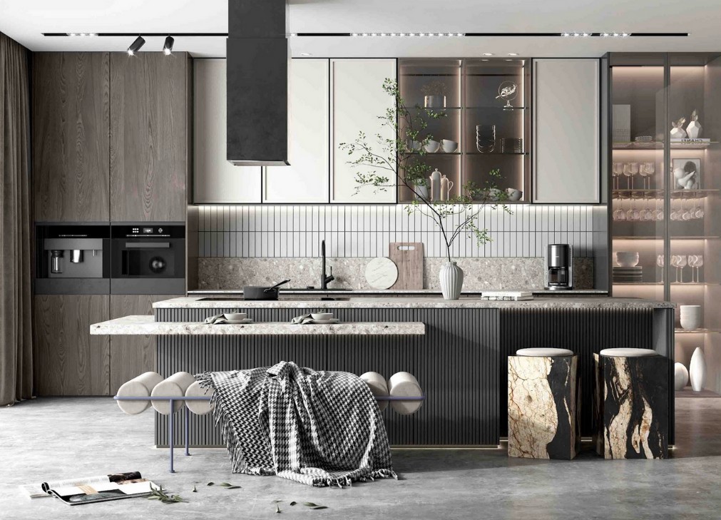 Tủ bếp melamine vân gỗ tự nhiên ấm áp