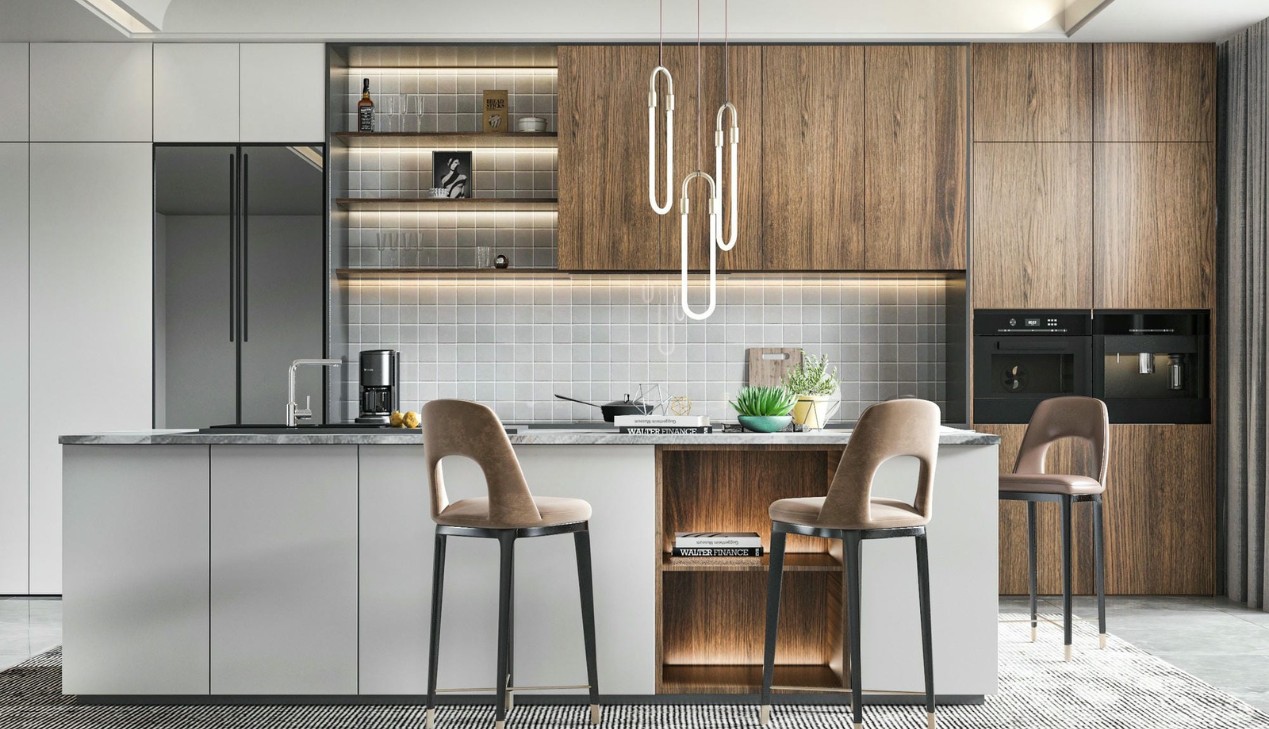 Tủ bếp melamine vân gỗ tự nhiên