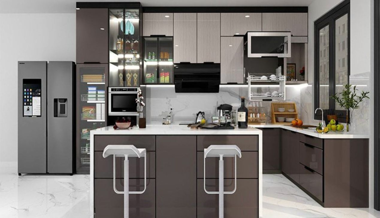 Tủ bếp nhôm giả gỗ