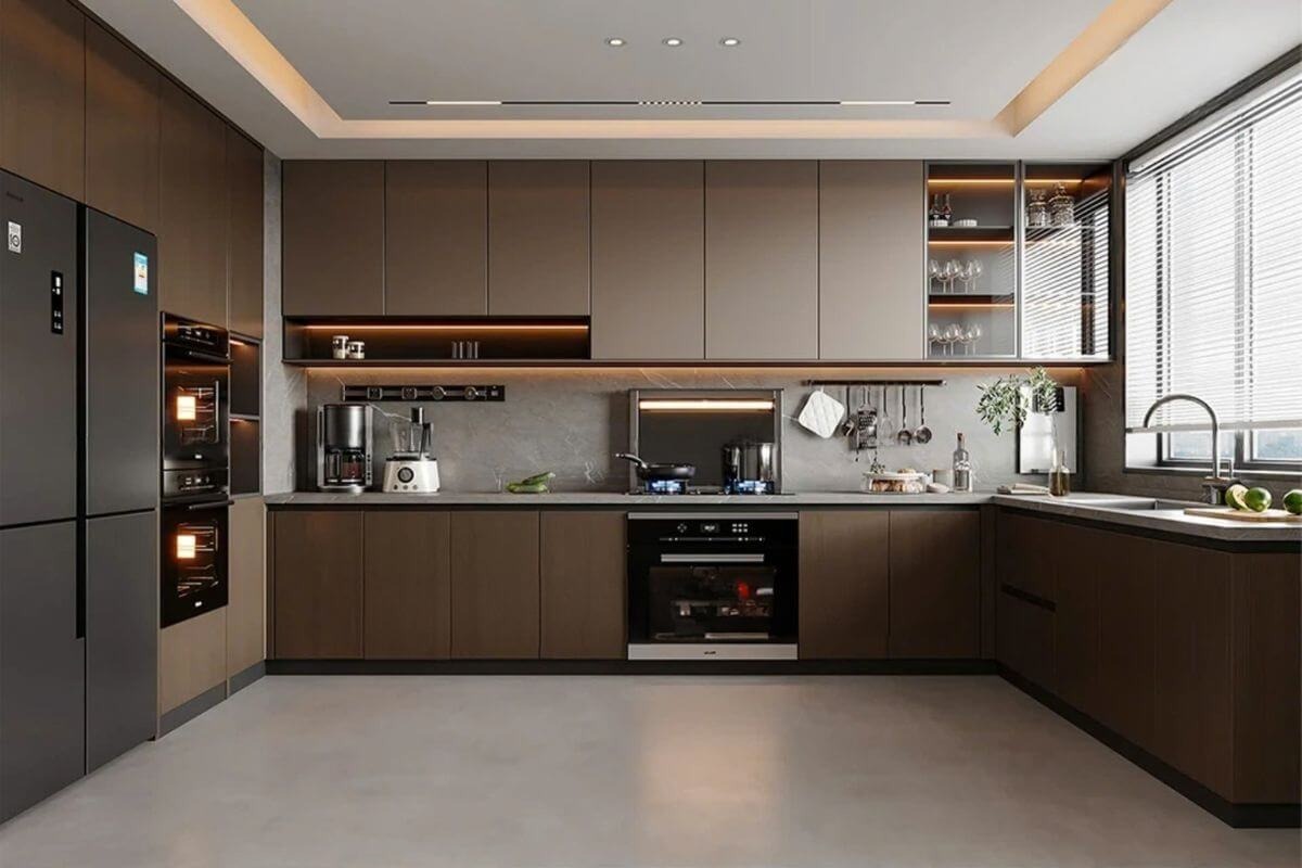 Tủ bếp nhôm giả gỗ hiện đại