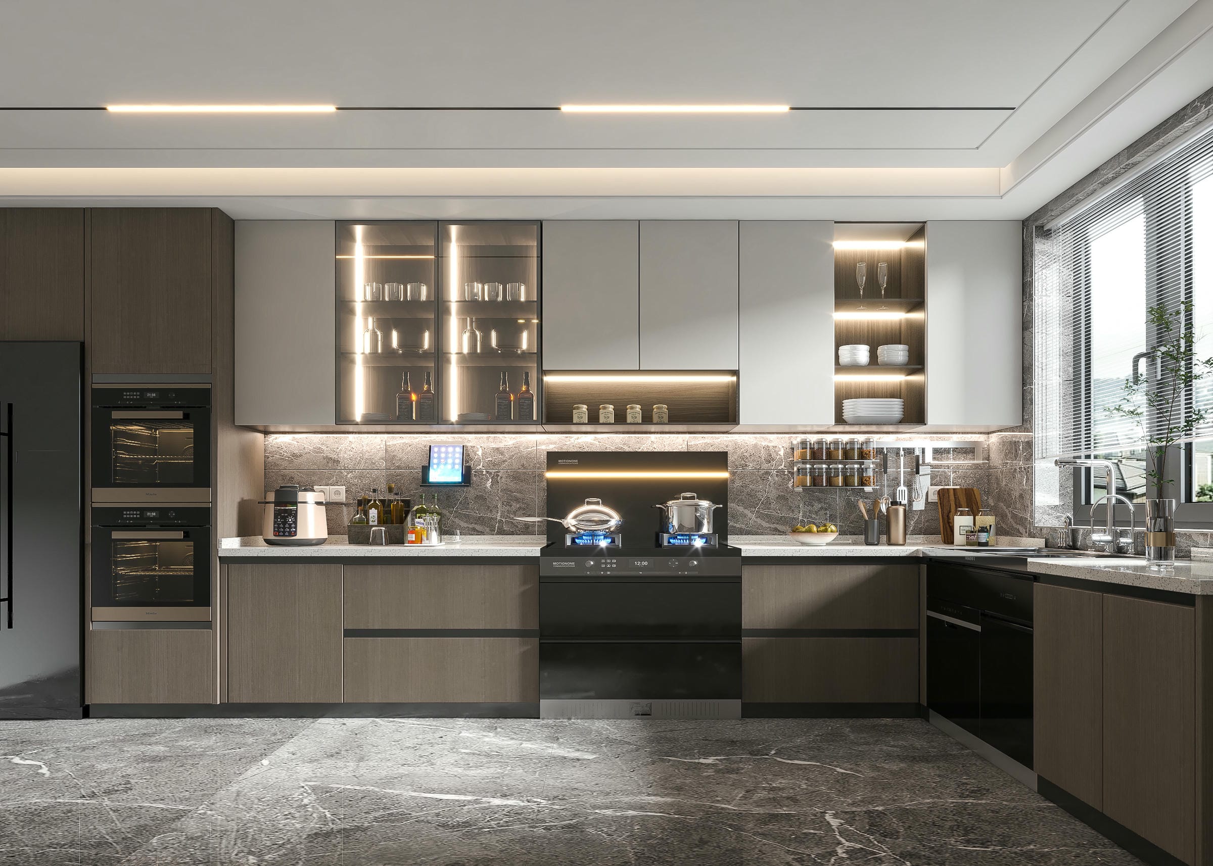 Tủ bếp nhôm giả gỗ kiểu Bắc Âu