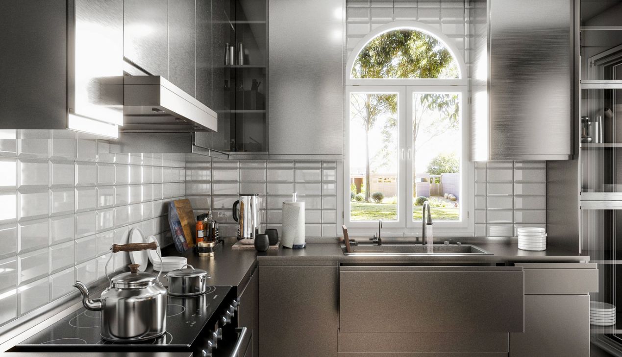Tủ bếp nhôm khung inox cao cấp
