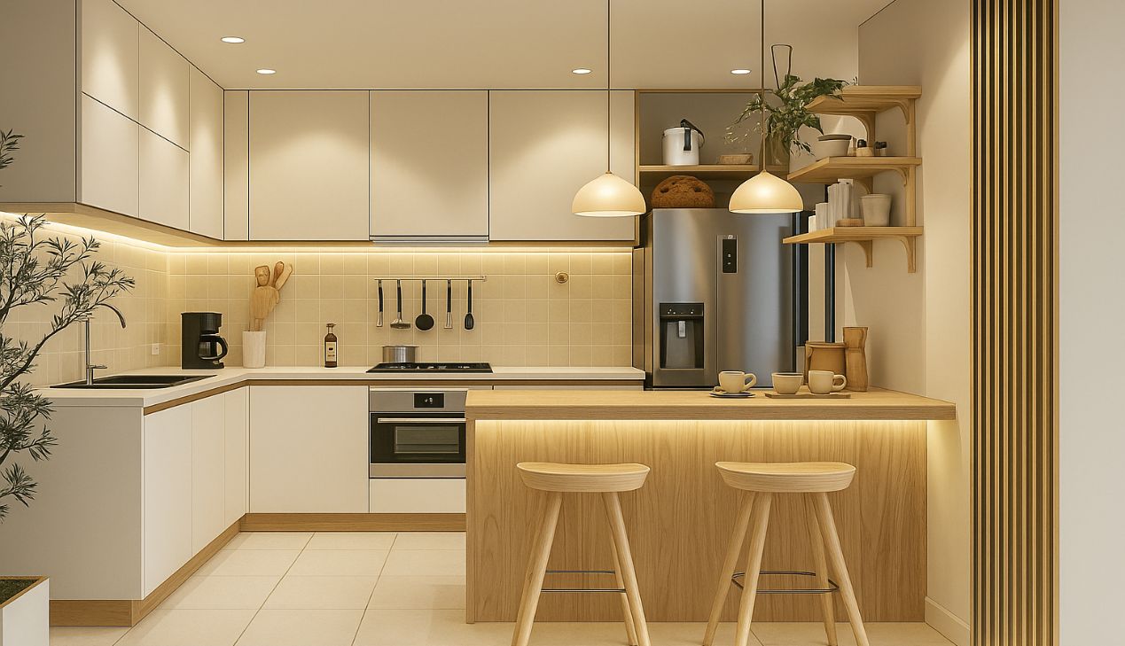 Tủ bếp nhôm khung inox giả gỗ