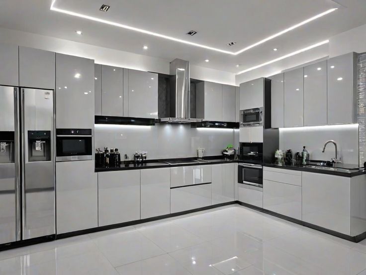 Tủ bếp nhôm kính cao cấp tone trắng
