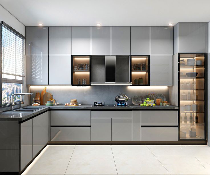 Tủ bếp nhôm kính phong cách đơn giản Tủ bếp nhôm kính phong cách đơn giản