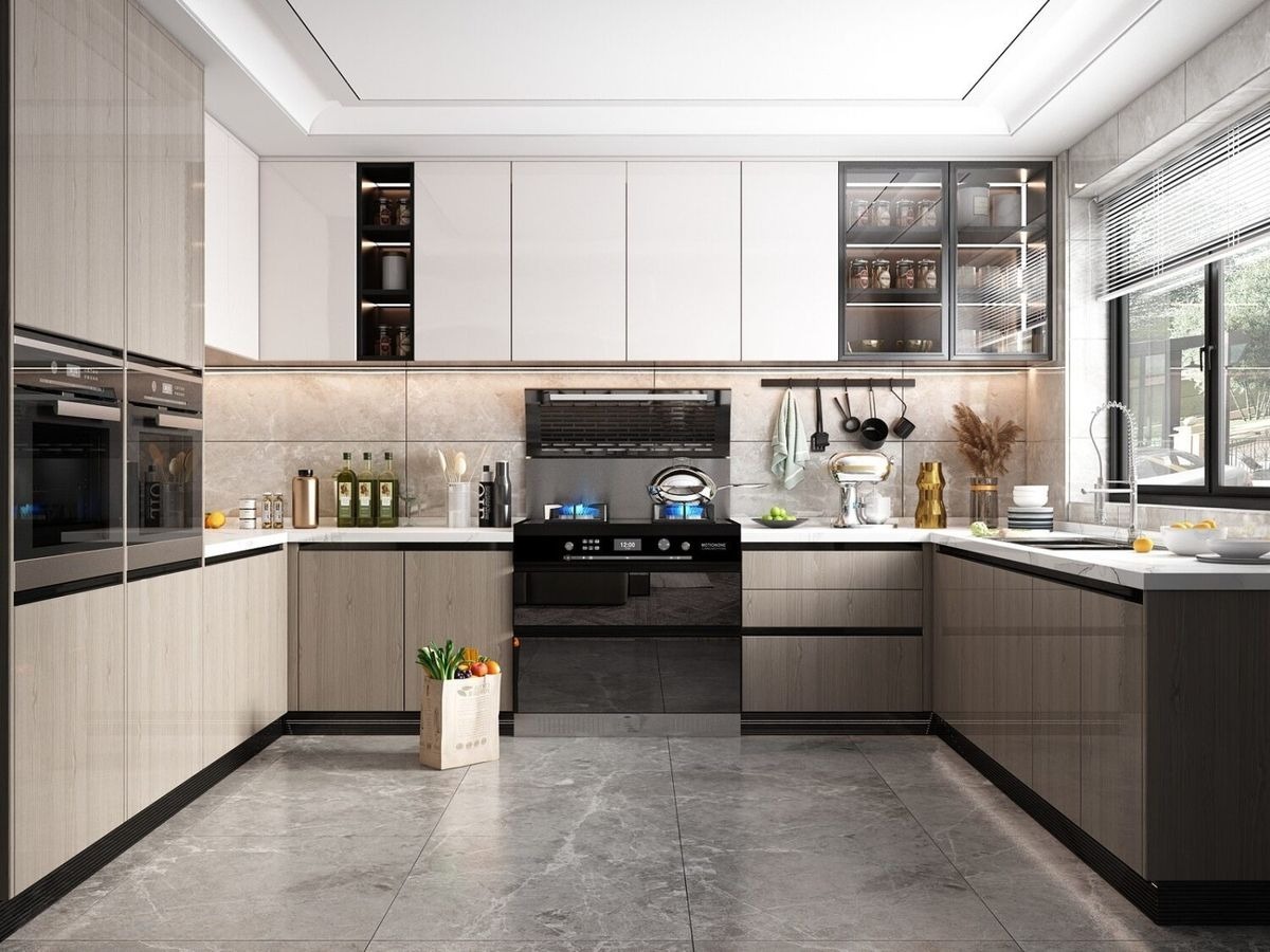 Tủ bếp nhôm xingfa chữ U 