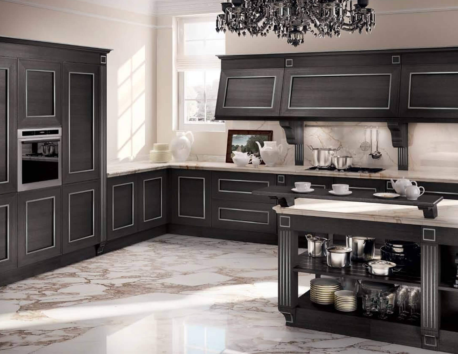 Tủ bếp nhôm xingfa màu đen tối giản
