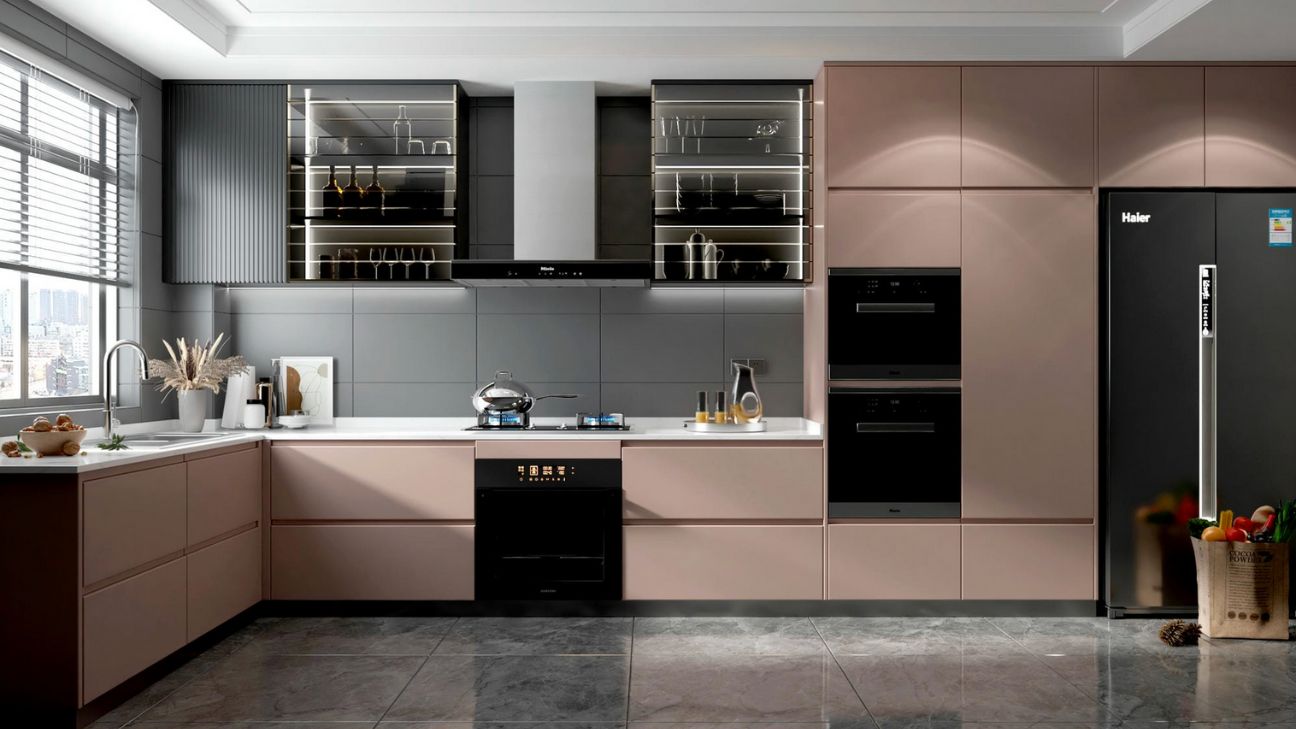 Tủ bếp thùng inox cánh kính 2 tầng