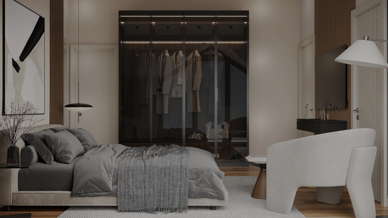 Tủ quần áo âm tường đẹp với hệ thống đèn LED