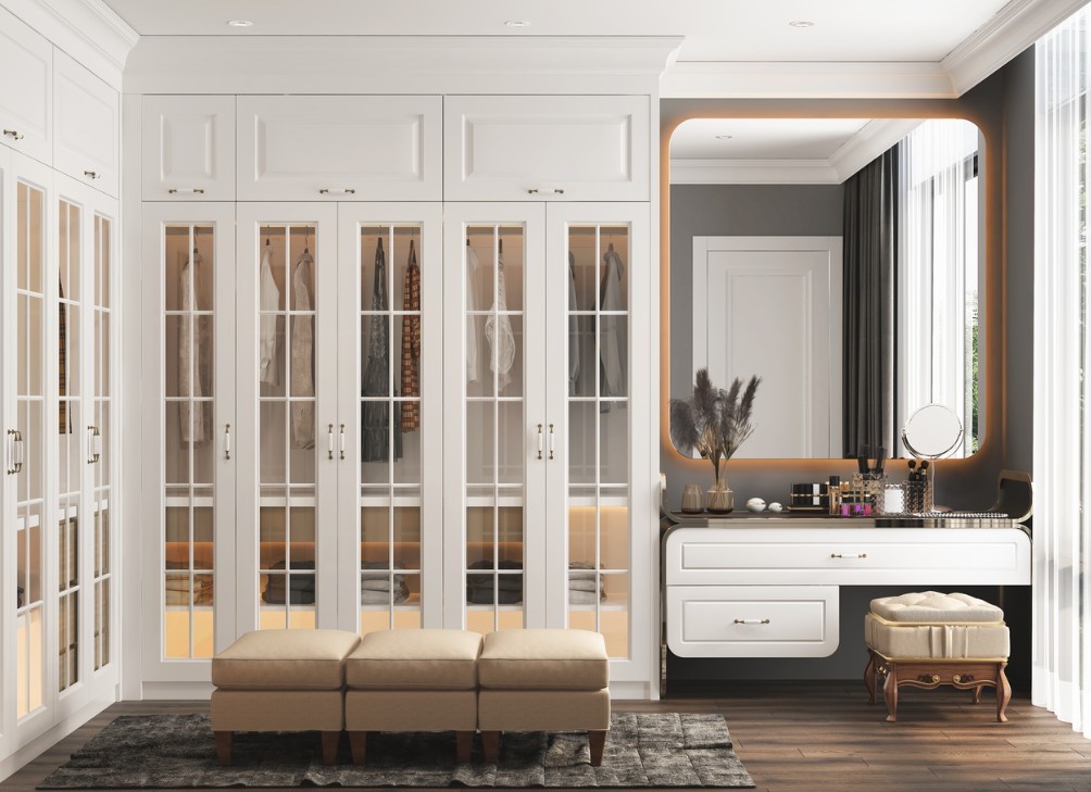 Tủ quần áo đẹp kết hợp bàn trang điểm sang trọng