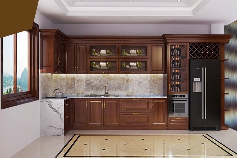 Tủ bếp nhôm giả gỗ cho nhà phố