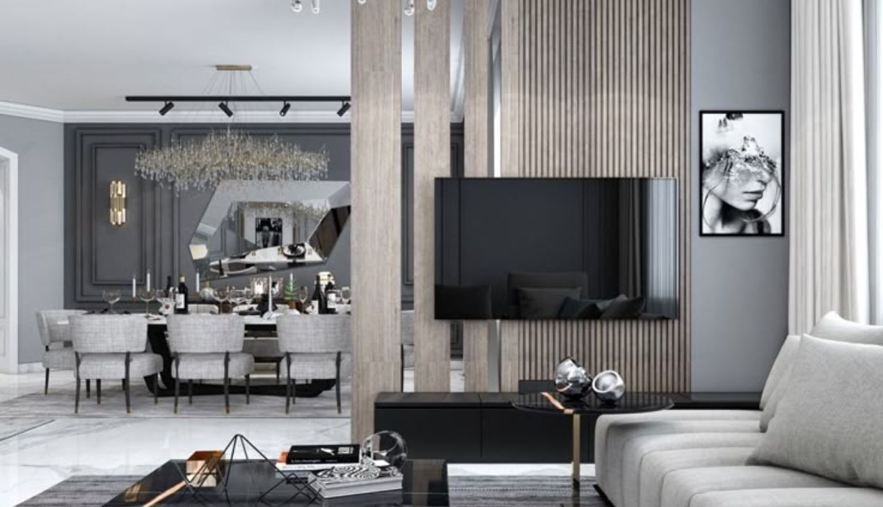 Mẫu vách ngăn gỗ đẹp cho phòng khách 