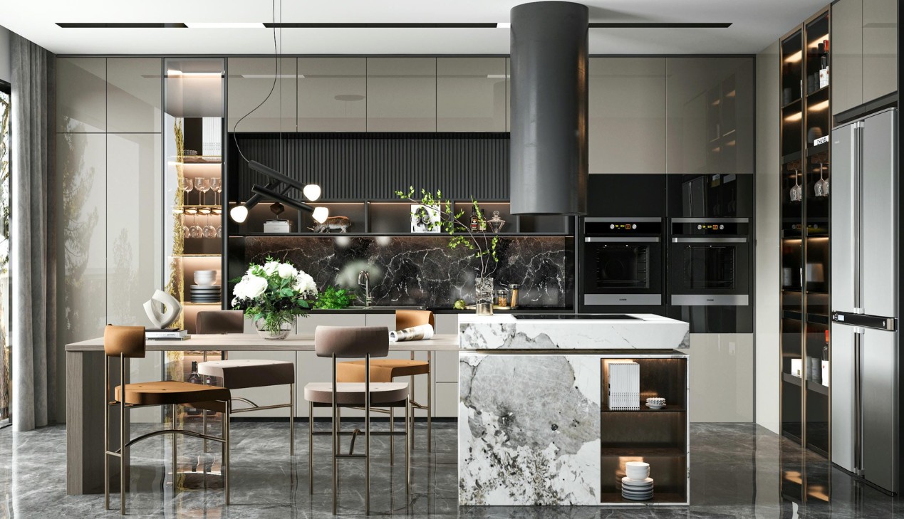 Ý tưởng tủ bếp kết hợp bar hiện đại
