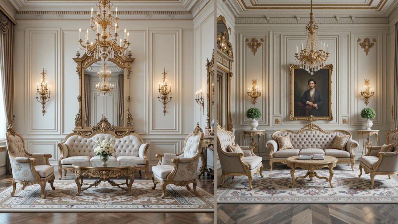 Bàn ghế được chạm khắc tinh sảo với hoa văn lá acanthus
