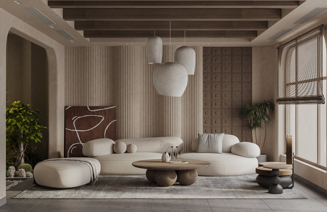 Mẫu thiết kế nội thất phòng khách phong cách wabi sabi