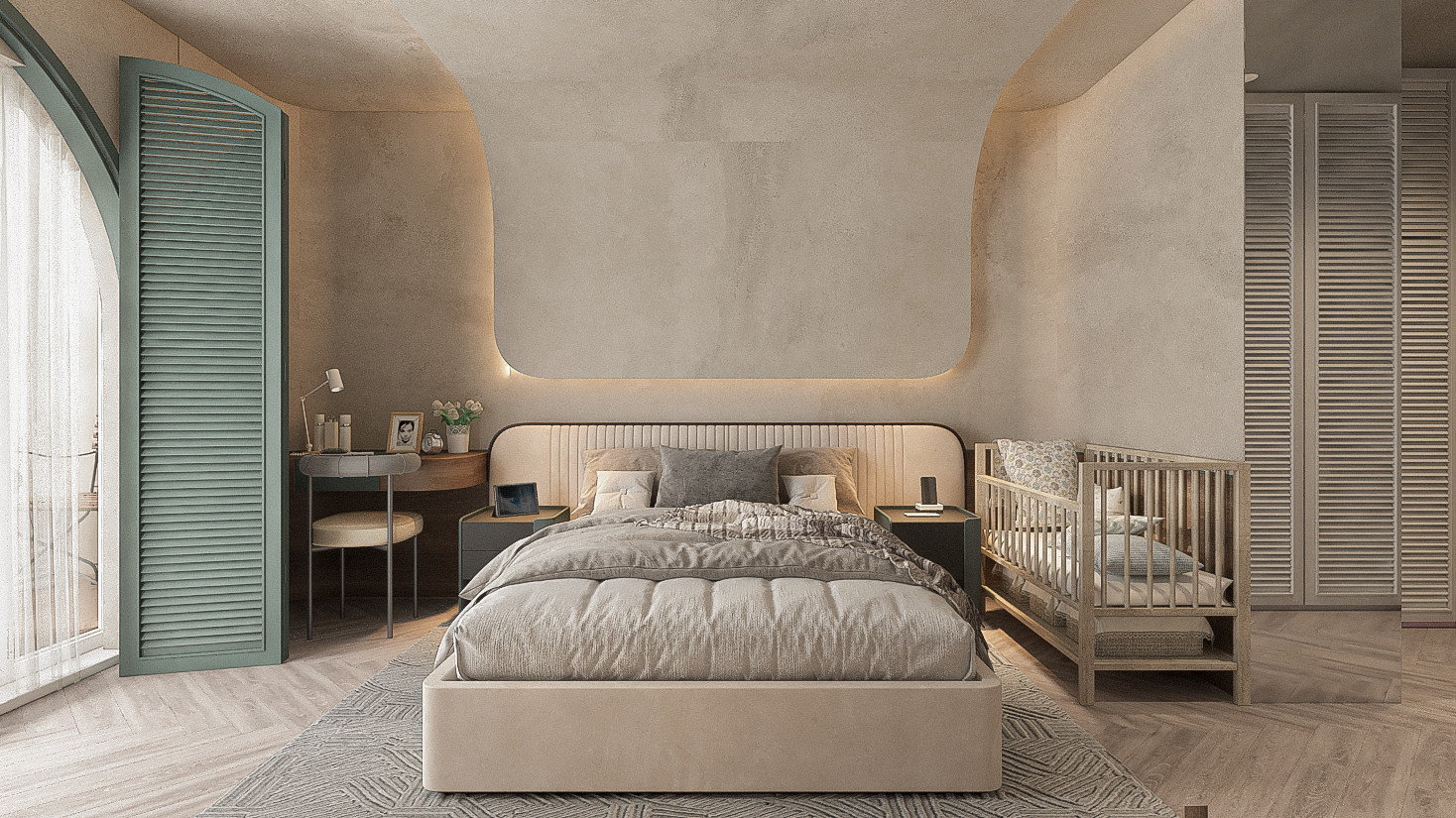 Mẫu thiết kế nội thất phòng ngủ theo phong cách wabi sabi