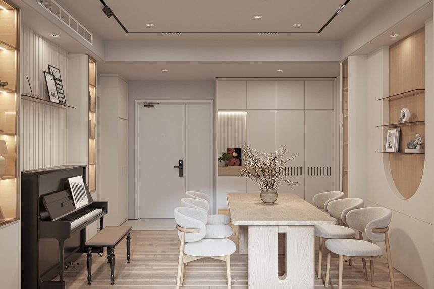 Nội thất phòng bếp liền khách chung cư Sài Gòn Pearl 01