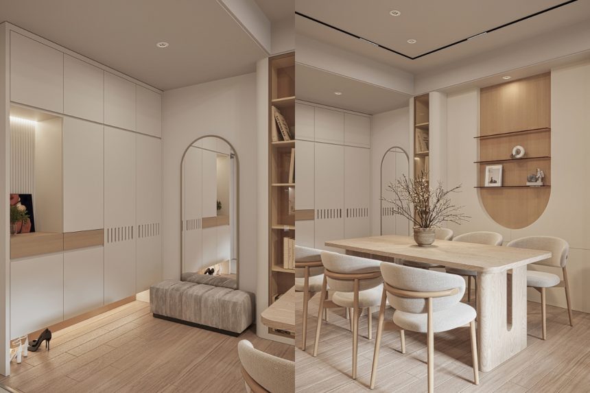 Nội thất phòng bếp liền khách chung cư Sài Gòn Pearl 05