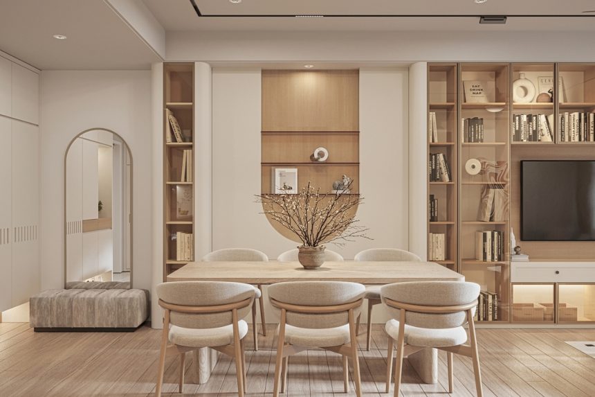 Nội thất phòng bếp liền khách chung cư Sài Gòn Pearl 08