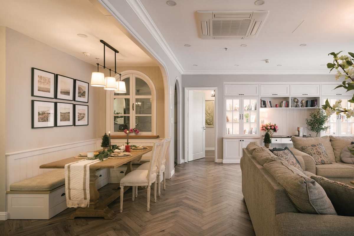 Phong cách thiết kế nội thất phòng khách kiểu farmhouse