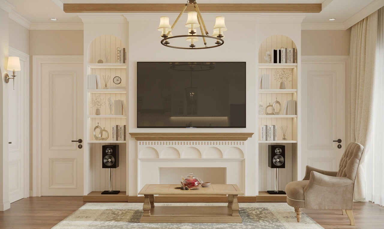 Thiết kế nội thất kệ tv phong cách farmhouse